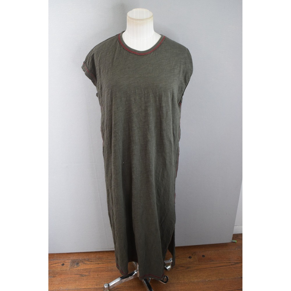 Natural Life Frankies Midi Dress Small Olive Green Slub Cotton Womens Boho Long